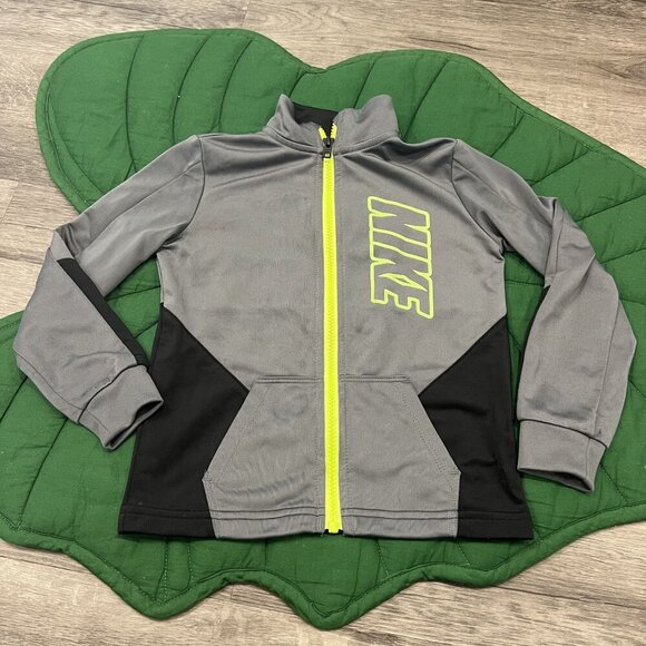 Nike 4T Gray Black Neon Yellow Full Zip Athletic Jacket Lightweight - Picture 1 of 8